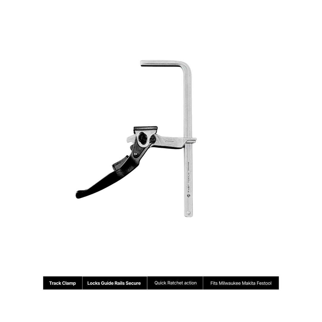 Circular saw track clamp for holding guide rails firmly in place