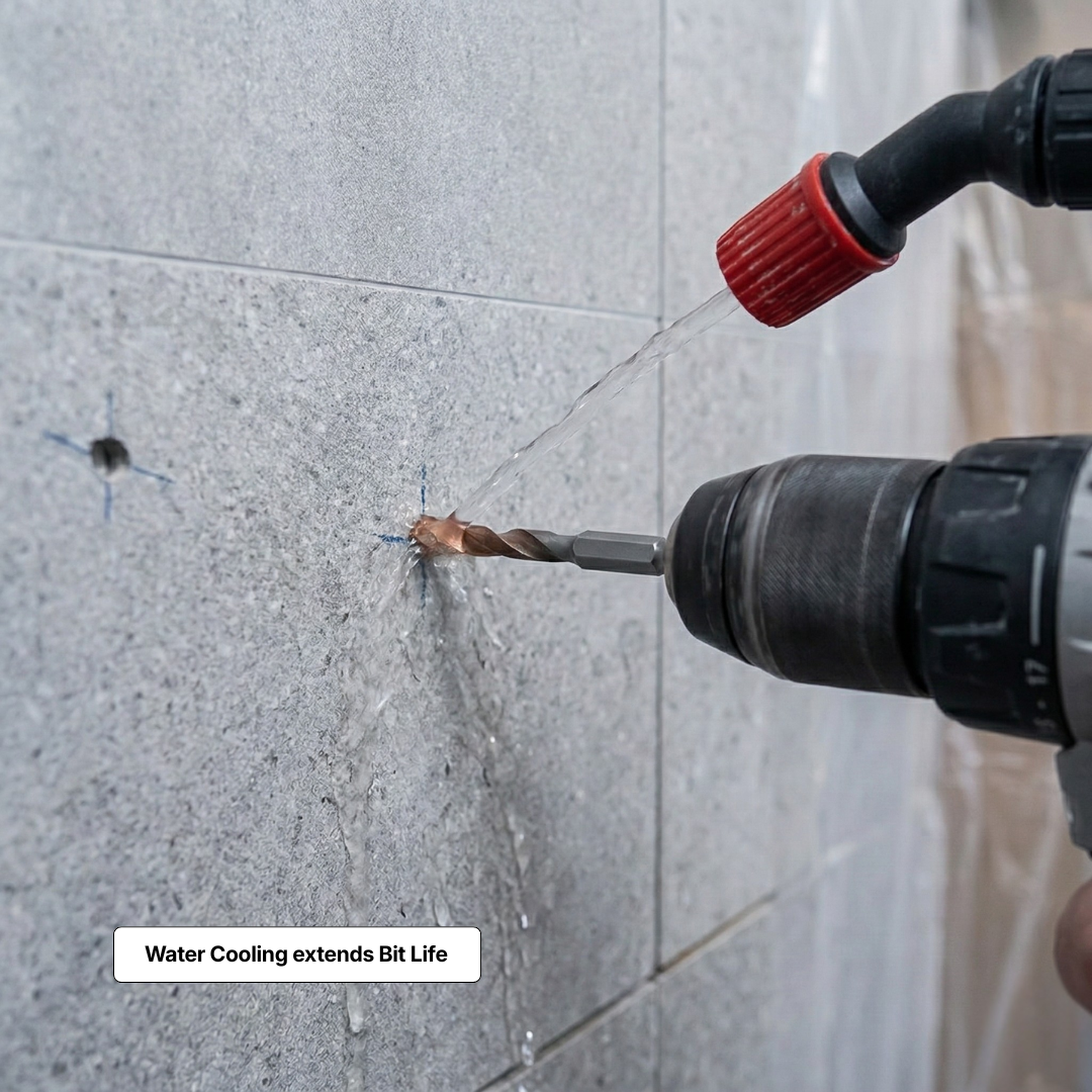 Diamond tile drill bit for drilling hard porcelain tiles