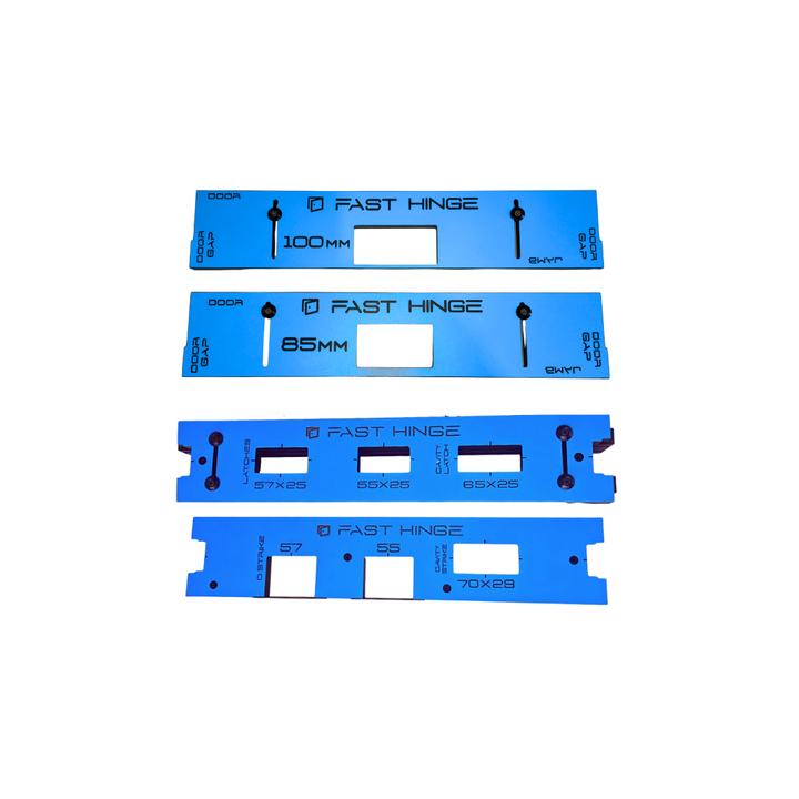 Fast Hinge hinge and latch combo jig kit for installing door hinges, latches and striker plates with a router