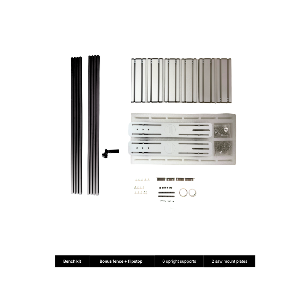 Portable mitre saw bench kit for jobsite woodworking projects