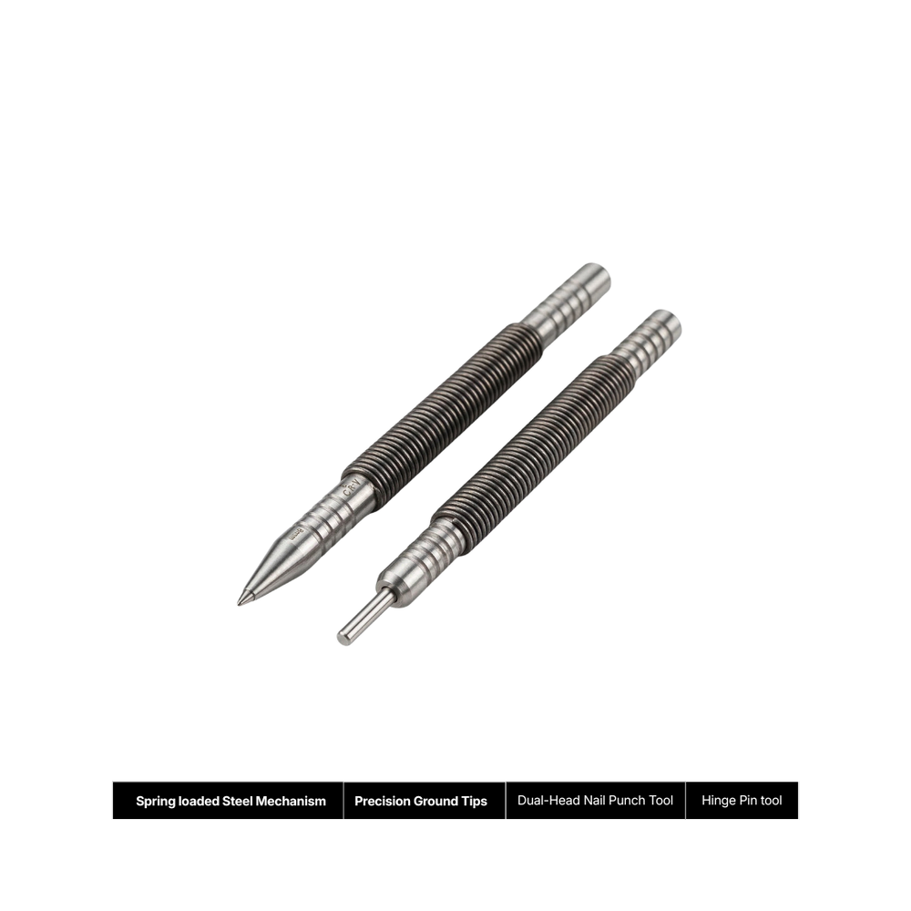 Spring loaded nail punch and hinge pin remover