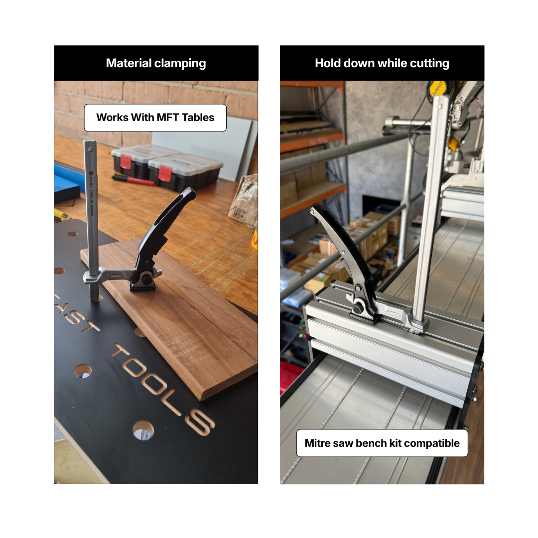 Woodworking guide rail track clamp for precise cutting control